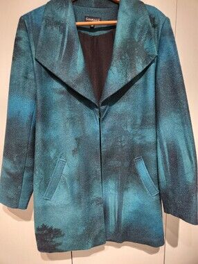 Teal & Black Printed Wool Blend Coat